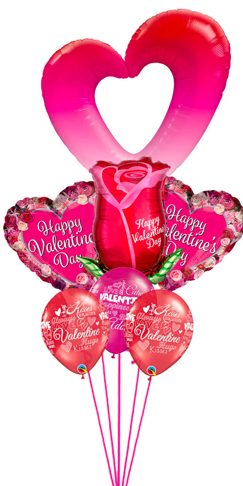 Pink Ombre Open Heart Happy Valentines Rose Balloon Bouquet