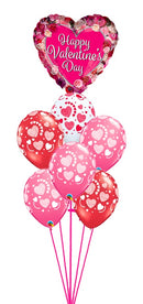 Happy Valentines Day Rose Etched Hearts Balloon Bouquet