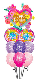 Happy Birthday Painted Flowers Sparkle Balloon Bouquet
