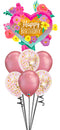 Happy Birthday Painted Flowers Confetti and Chrome Balloon Bouquet
