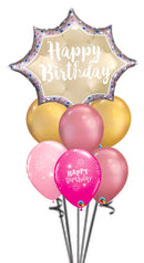Birthday Satin Gold Sparkle Chrome Balloon Bouquet