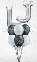 Any Two Letter Black Bday Sparkles Silver Balloon Bouquet With Weight