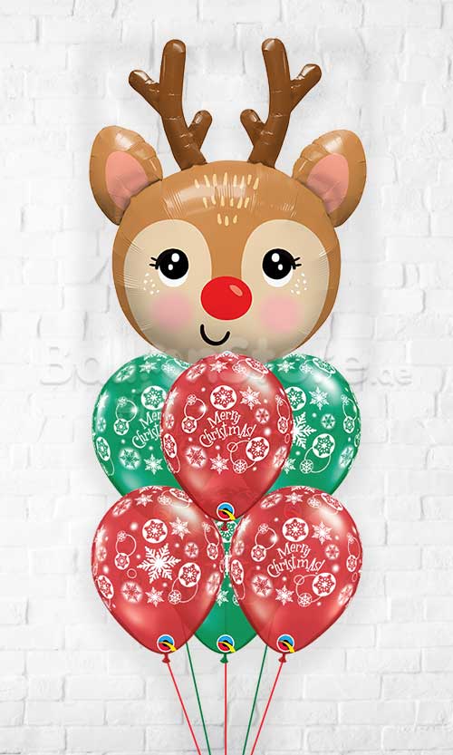 Red Nose Reindeer Christmas SnowFlakes Balloon Bouquet