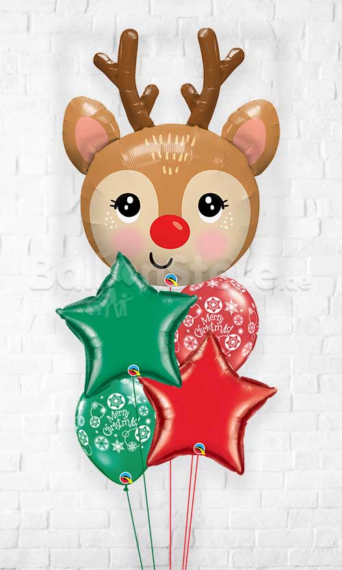 Red Nose Reindeer Christmas Stars & SnowFlakes Balloon Bouquet