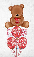 I Love You Teddy Bear Double Heart Balloon Bouquet