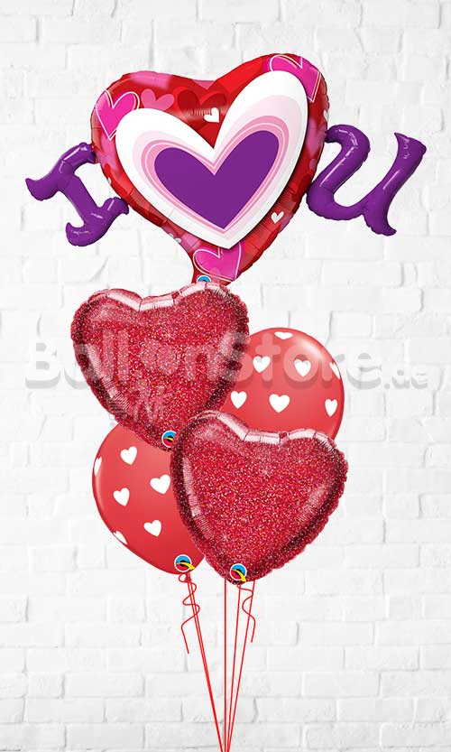 I (HEART) U Radiant Glitter Big Hearts Balloon Bouquet With weight