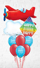 Red Vintage Airplane Birthday Rainbow Clouds Sparkle Balloon Bouquet