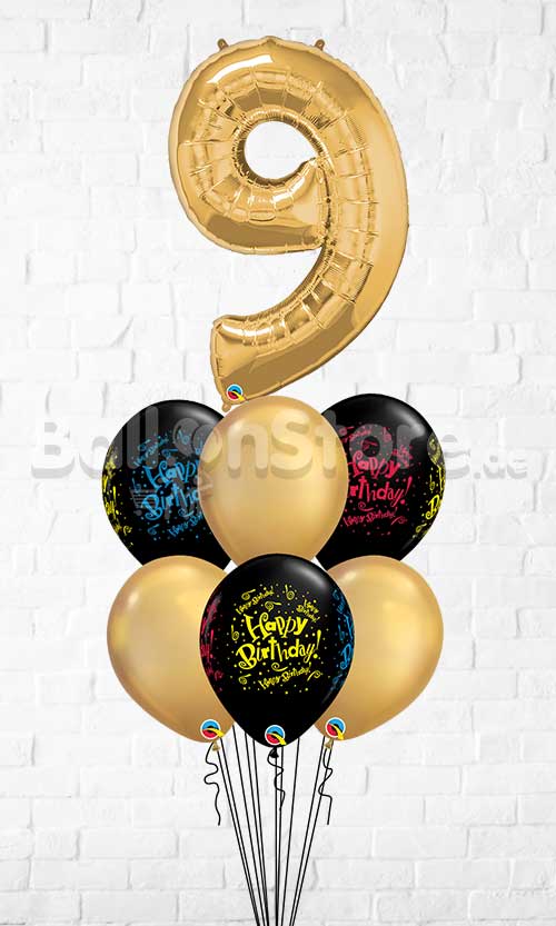 Any Number Birthday!  Blast Wrap Gold  Balloon Bouquet