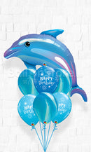 Blue Dolphin Sparkle Blue Agate Birthday Balloons Bouquet with Ultra Hi-float anfd weights