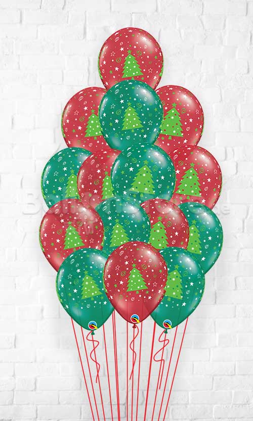 Christmas Trees Stars & Swirls Balloon Bouquet - 15pcs