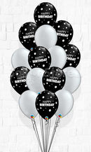 Birthday Big & Little Polka Black / Silver Balloon Bouquet - 15count
