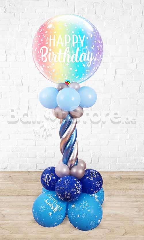 Blue Bubbles Chrome Birthday Arrangement - Rainbow Topper Available