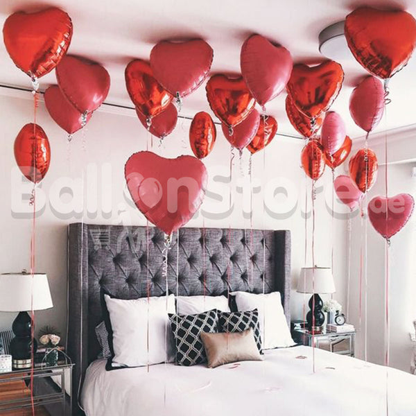 Love Red Heart Foil  Helium Balloons -  Red 18inches Heart Foil / Mylar Balloons  with String on a holder  20Heart Foil