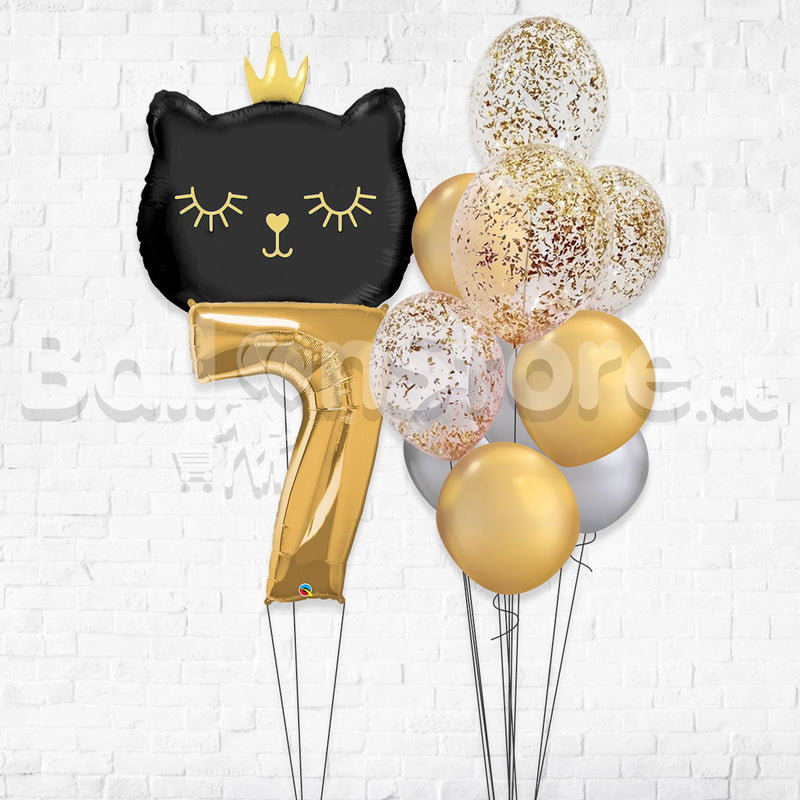 Any Number Classic Cattie Black & Golden Crown Confetti  Balloon Bouquet - Set