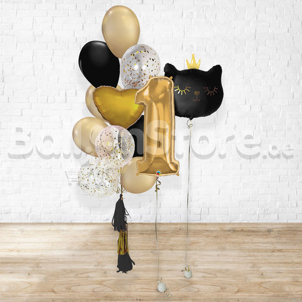 Any Number Classic Cattie Black Golden Crown Tassel Confetti  Balloon Bouquet - Set