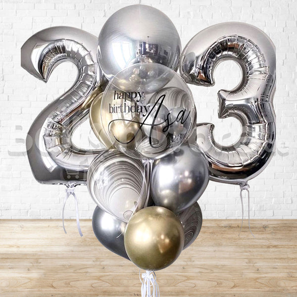 Any 2 Number Chrome Agate & Bubble Custom Text  Balloon Set