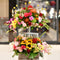 Autumn Collection Set of Fresh Flowers  Arrangement on a on a Glass Cake Stand