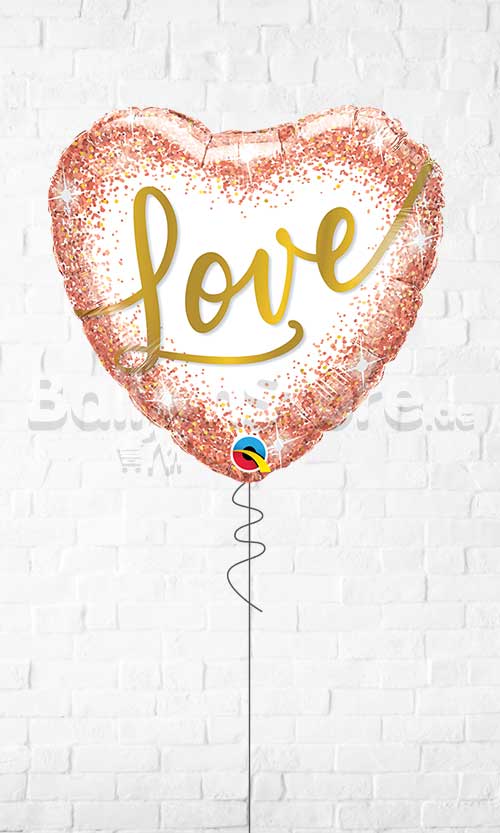 Love Rose Gold Glitter Dots Foil Balloons - Helium Filled