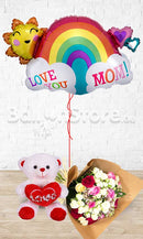 I Love You Rainbow MOM White Teddy Mixed Flowers Combo 3-in1