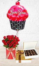 Love You Balloon Red Roses Choco Combo - 3 in 1