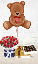 I Love You Teddy 18 Red Roses Choco Combo - 3 in 1