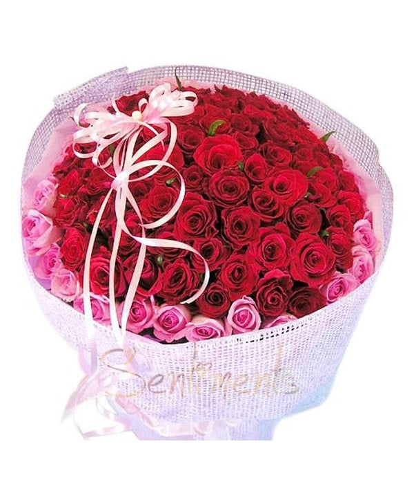 Forever Love 100 Red Roses Hand Tied Bouquet