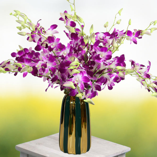 Purple Violet Classic  Orchid on a Glass Vase
