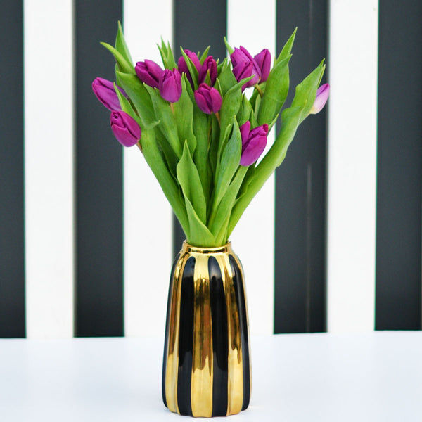 Lovely Purple Tulip Arrangement on a Glass Vase