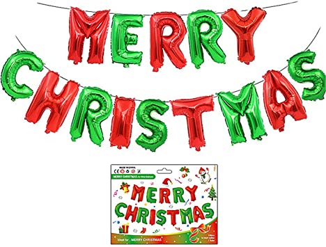 Merry Christmas Red & Green- Balloon Banner - Air-Filled - NON FLYING / NO HELIUM