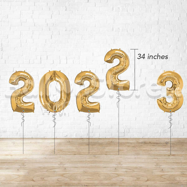 2022 & 3 Large Number Foil Metallic GOLD Balloons  - HELIUM FILLED
