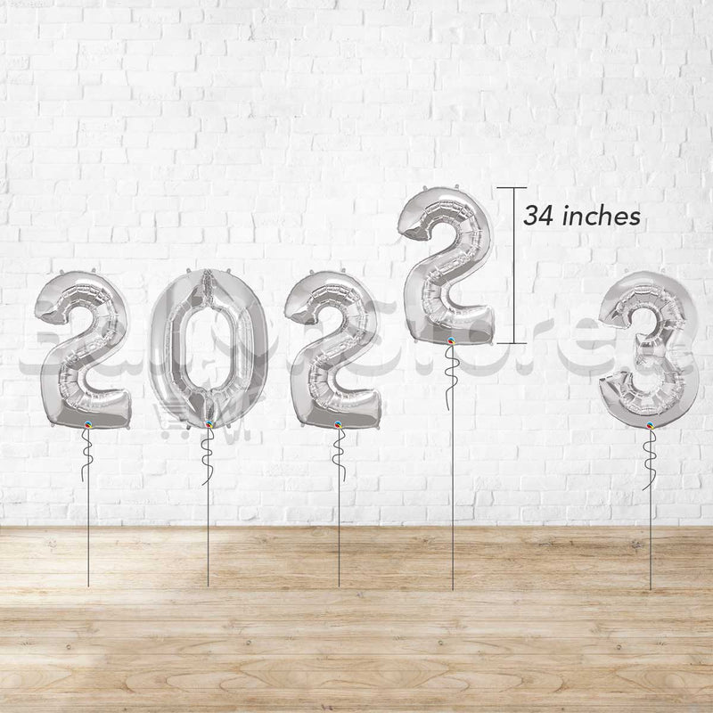 2023 & 4 Large Number Foil Metallic SILVER Balloons  - HELIUM FILLED