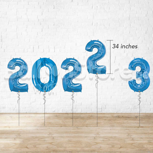 2022 & 3 Large Number Foil Metallic BLUE Balloons  - HELIUM FILLED