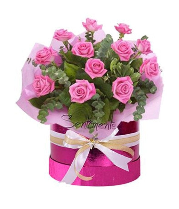 Pink Roses In Gift Box 12pcs