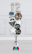 Any Two Number Astronaut Iridescent Birthday Big Balloon Bouquet with  Space Ship Foil as Weights