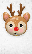 Red-Nosed Reindeer Head - Helium Filled Large Shape Foil Balloons