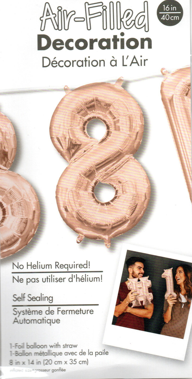 16inch Number 8 Rose Gold - NON FLYING  Air-Filled Only