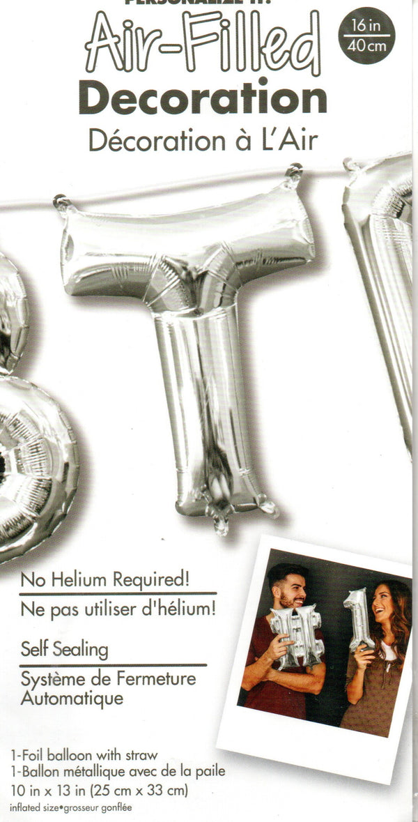 16inch Letter T Silver -  NON FLYING Air-Filled Only