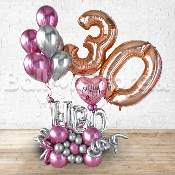 Any Two Number  Chrome Mauve Silver Custom Text Classic Birthday Balloon Arrangement
