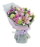 Hand Tied  Bouquet Classic pinks & Purple